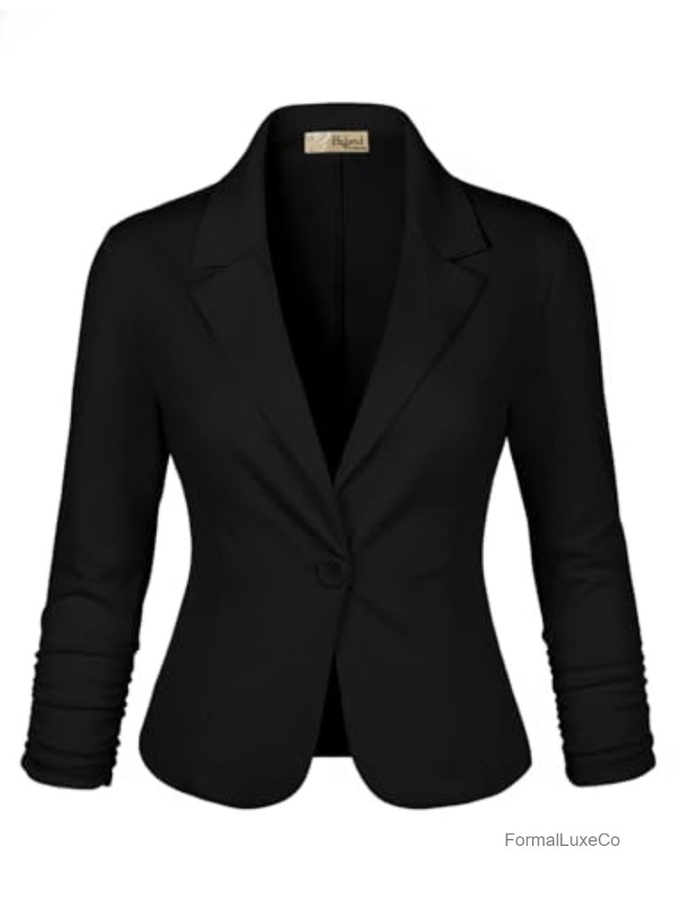 Lightweight Stretch Ponte Cardigan Blazer Jacket 3/4 Sleeve Notch Collar